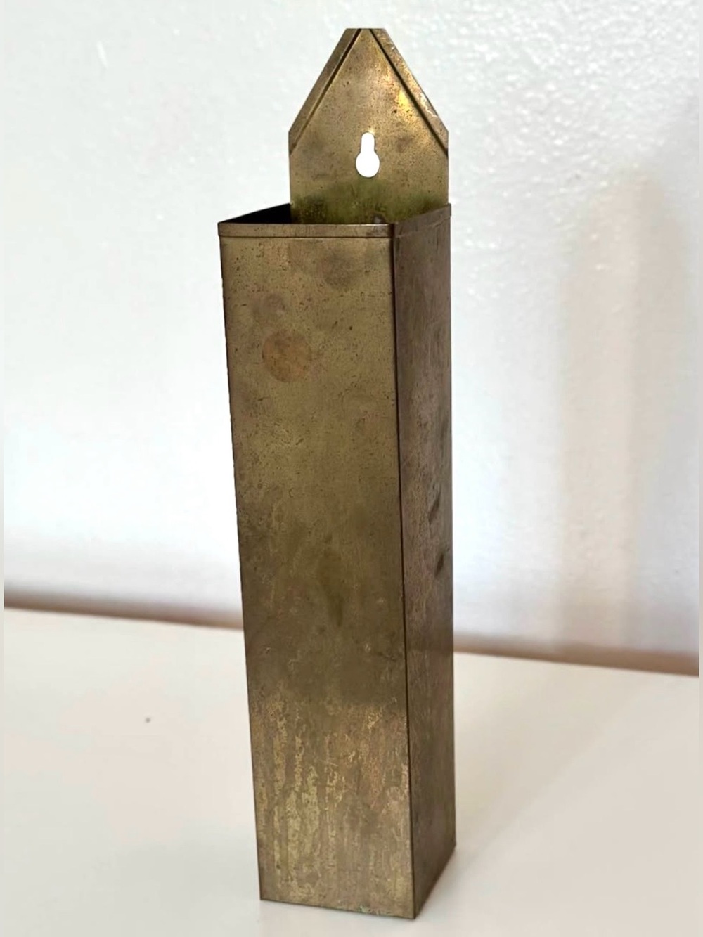 Vintage Brass Wall Mount Fireplace Match Holder Pocket Long Matchstick Box